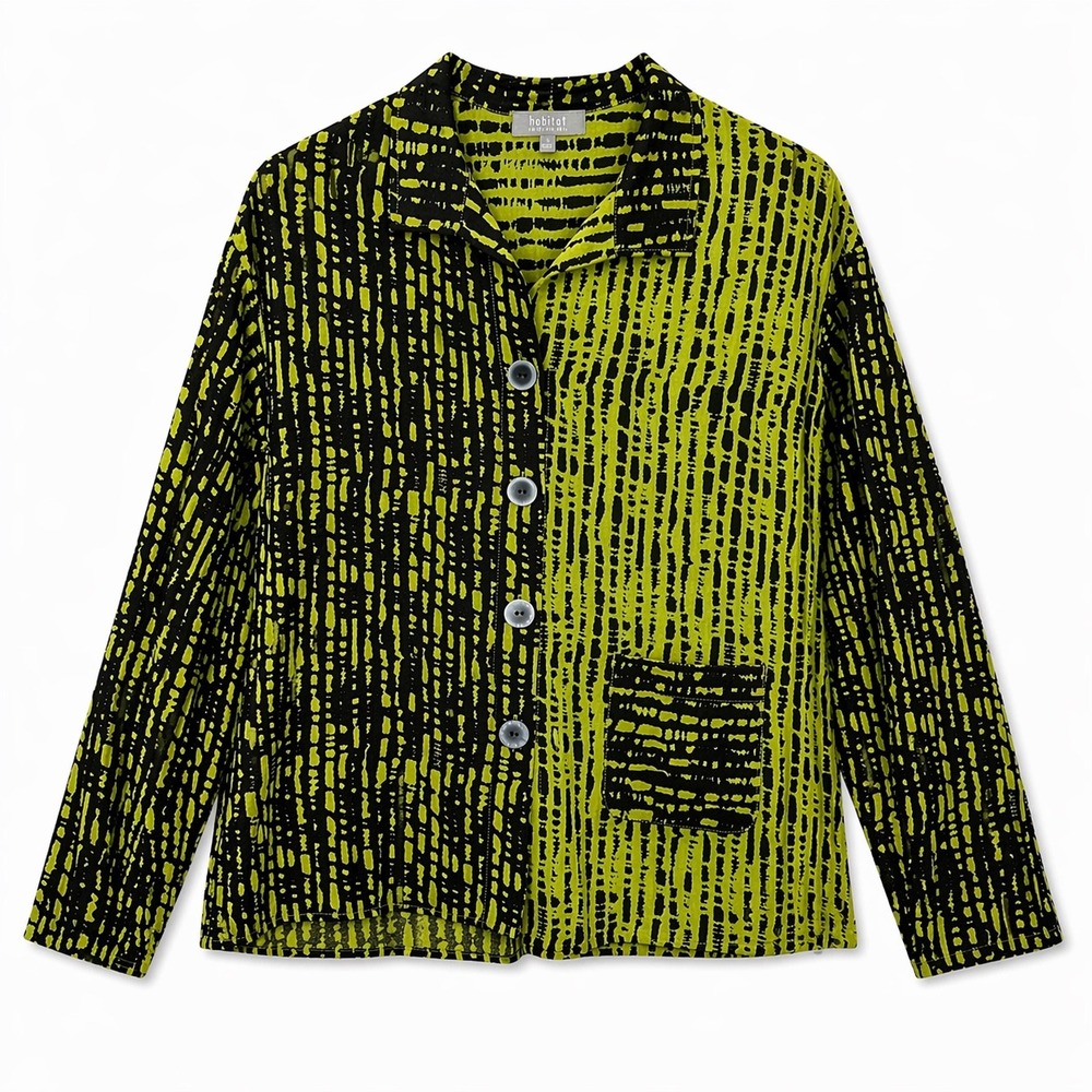 Habitat Abstract Print Button Front Top Green Black Small Artsy Modern